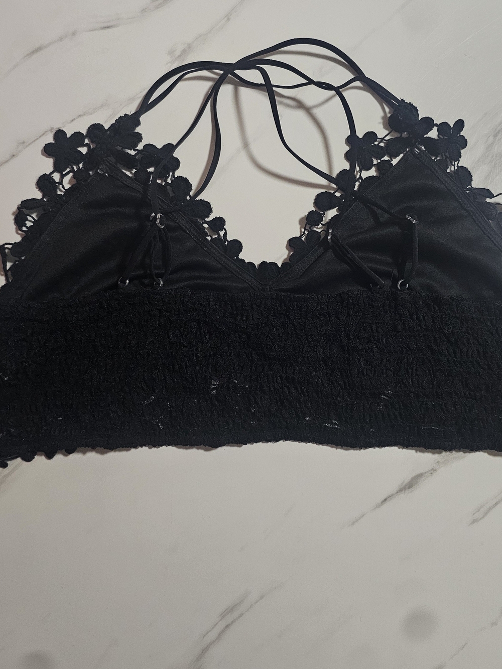 Black Floral Lace Multi-Strap Halter Bralette Cropped Cami 4XL - Picture 3 of 4